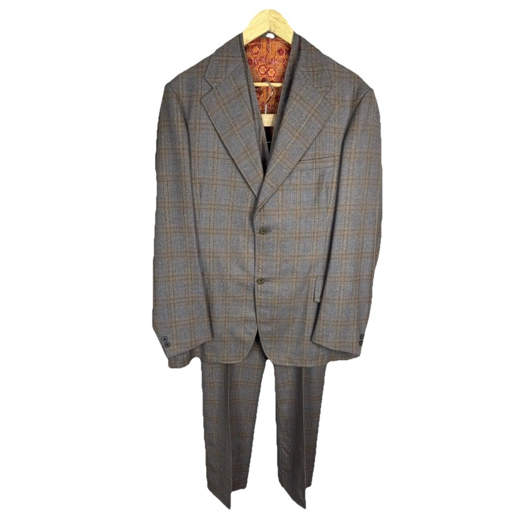 Vintage 70s Lefleche Bros 3-Piece Plaid Suit 44l Jacket Vest Pants 36x31.5 Men